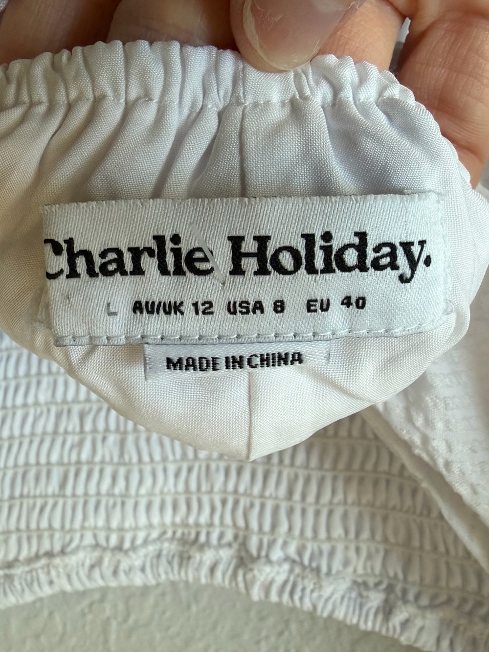 Charlie Holiday White Smocked Puff Sleeve Open Back Mini Dress, NWOT, Size 8 - Picture 9 of 12